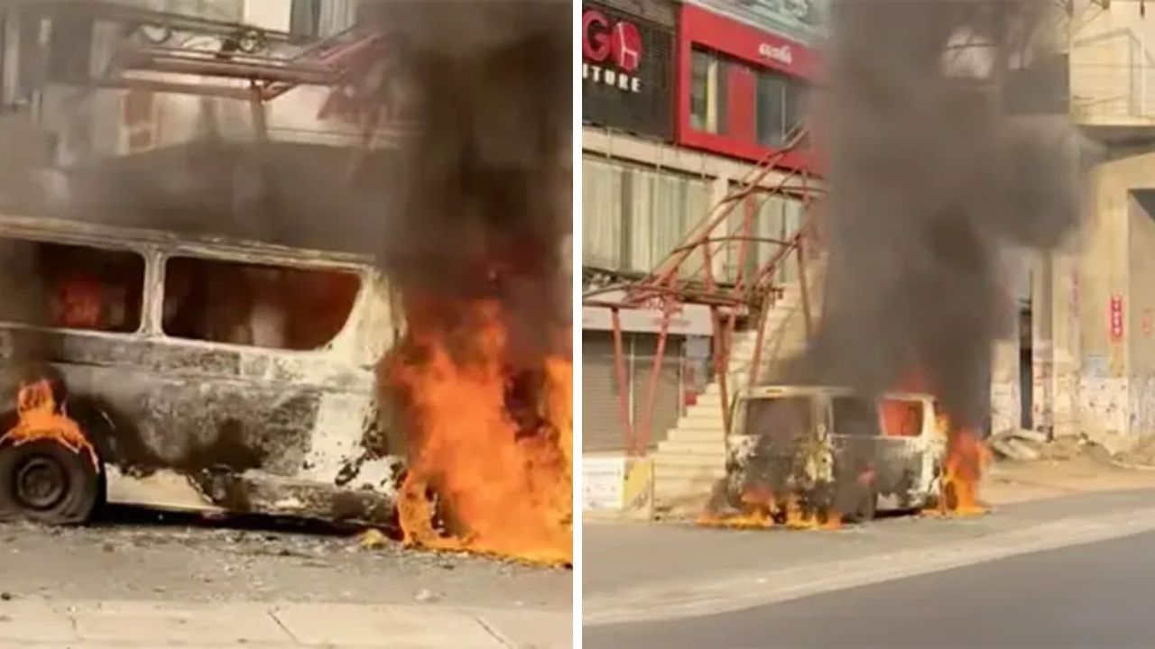 উত্তরায় মাইক্রোবাসে আগুন